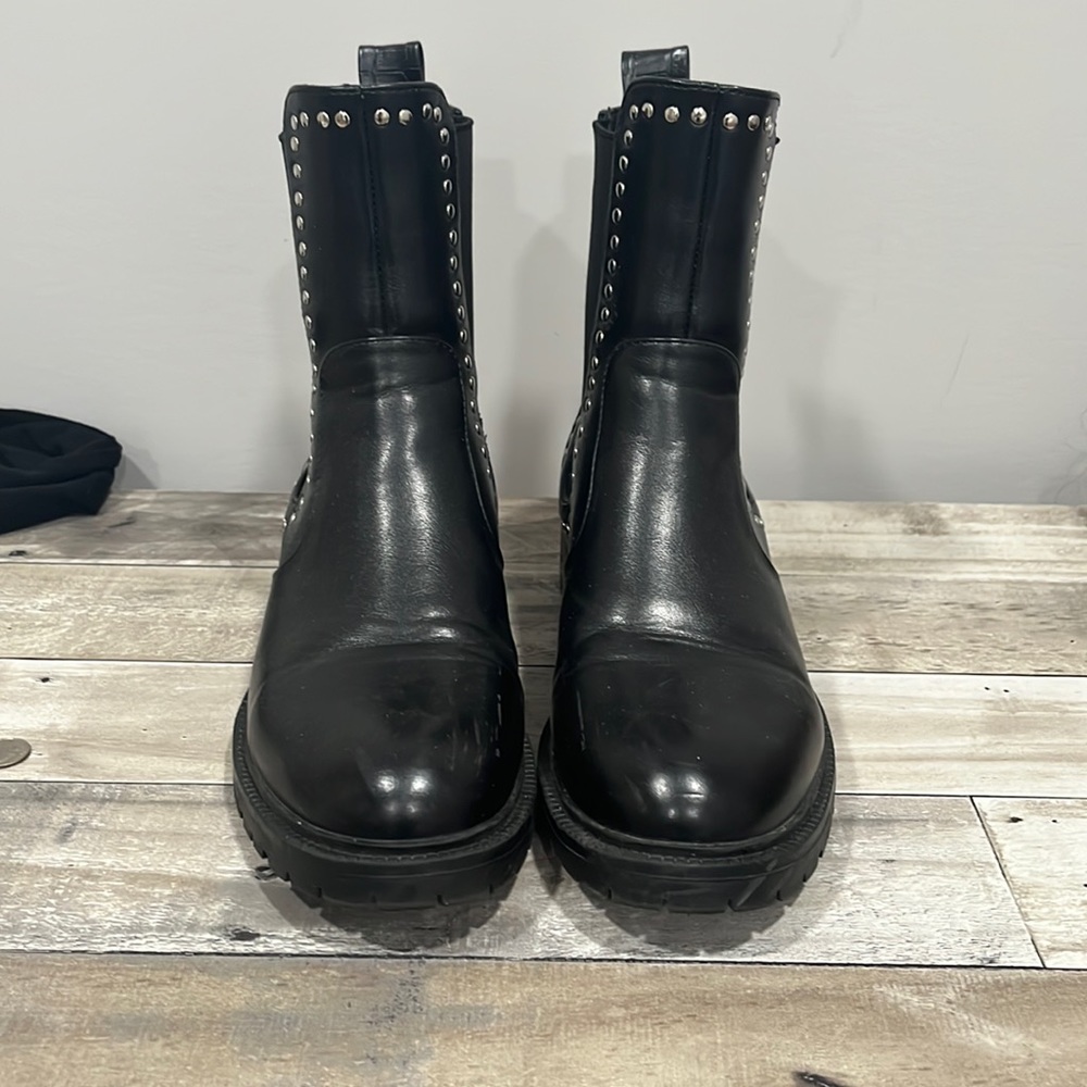 Black leather studded Chelsea boots